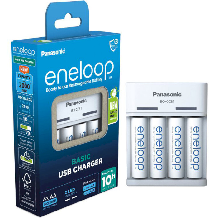 Зарядний пристрій PANASONIC Eneloop Basic BQ-CC61 USB + Eneloop 2 x AA 2000 mAh (K-KJ61MCD40USB)