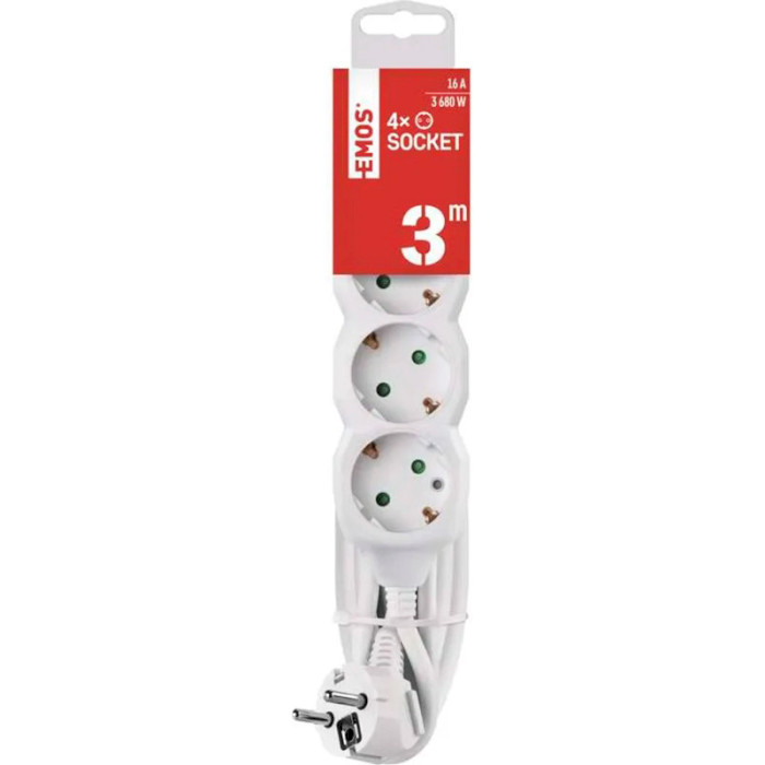 Удлинитель EMOS P0423R White, 4 розетки, 3м