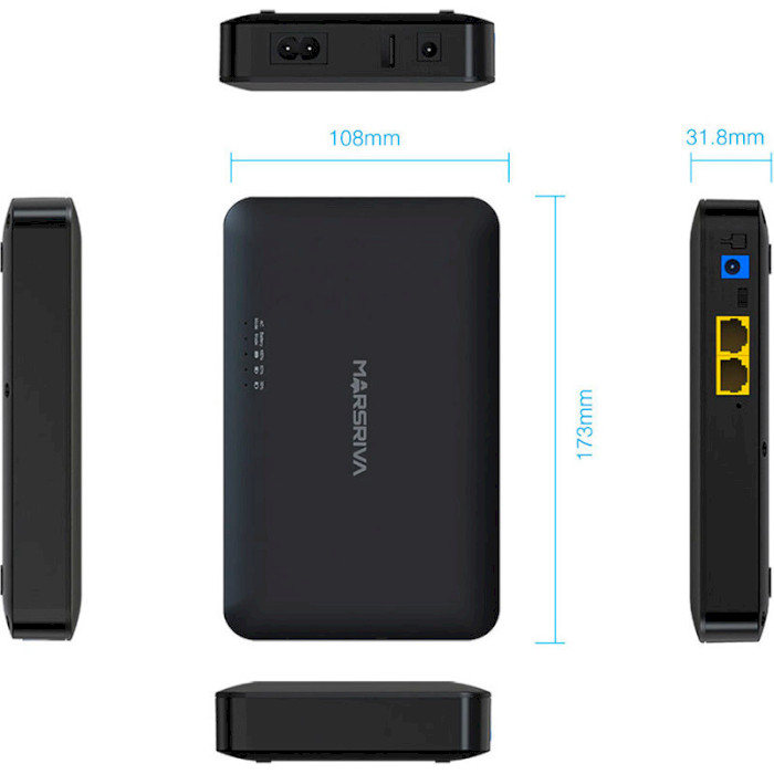 ДБЖ для роутера MARSRIVA KP2 Plus 2xDC+PoE24V/0.75A+USB out, 18W 16000mAh Li-Ion