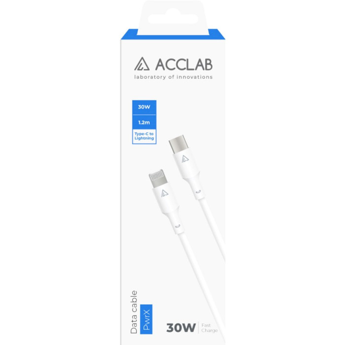 Кабель ACCLAB Type-C to Lightning PwrX 30W 1.2м White (1283126559556)