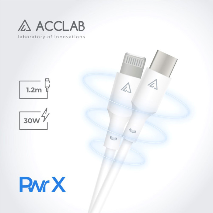 Кабель ACCLAB Type-C to Lightning PwrX 30W 1.2м White (1283126559556)