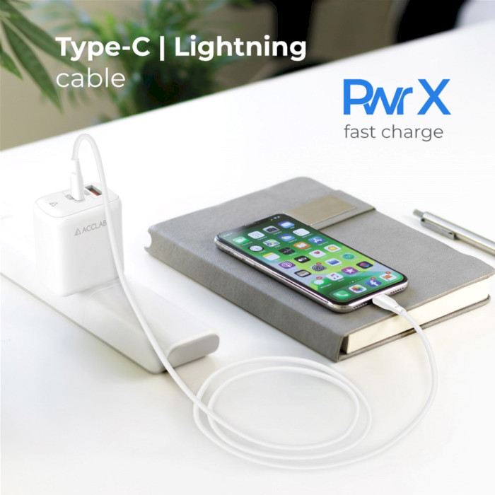 Кабель ACCLAB Type-C to Lightning PwrX 30W 1.2м White (1283126559556)