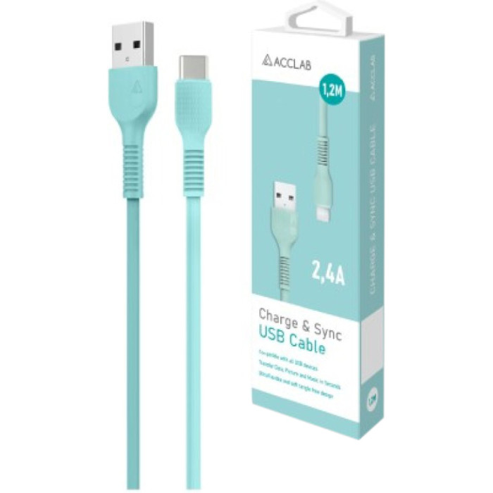 Кабель ACCLAB USB 2.0 AM to Type-C 2.4A 1.2м Mint (1283126518256)