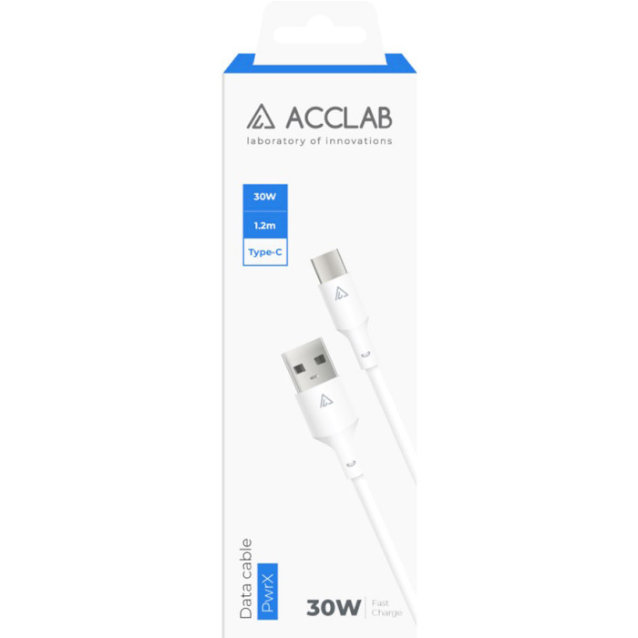 Кабель ACCLAB USB 2.0 AM to Type-C PwrX 30W 1.2м White (1283126559532)