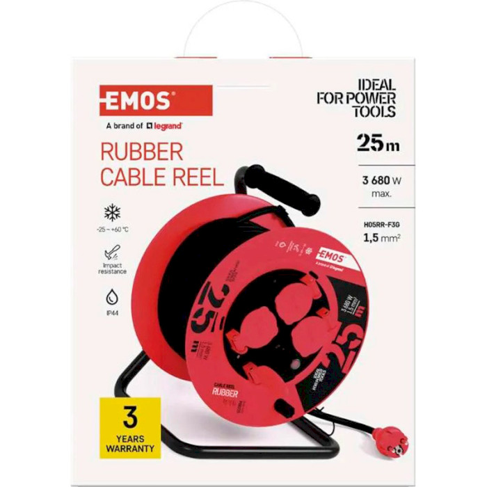 Подовжувач на котушці EMOS P08225 Black, 4 розетки, 25м