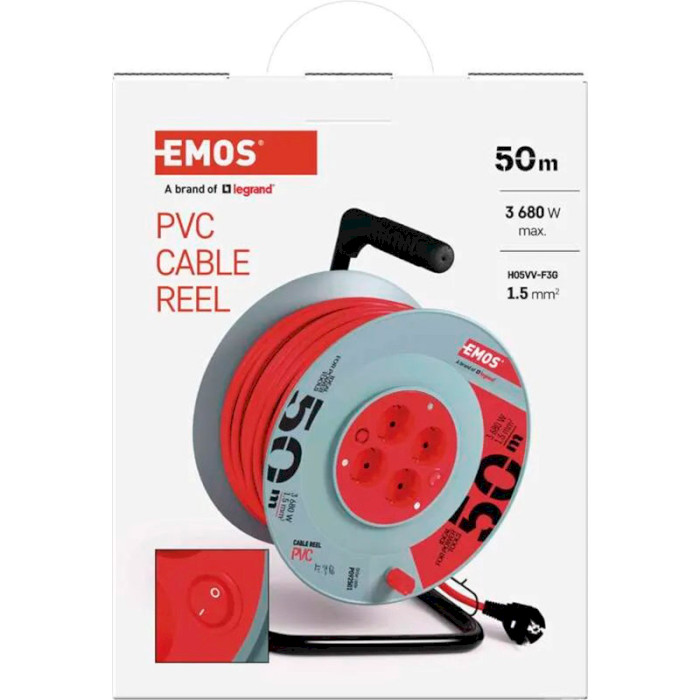 Удлинитель на катушке EMOS P092501 Red, 4 розетки, 50м