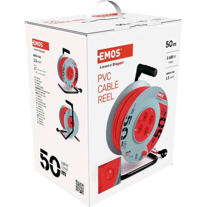 Подовжувач на котушці EMOS P092501 Red, 4 розетки, 50м