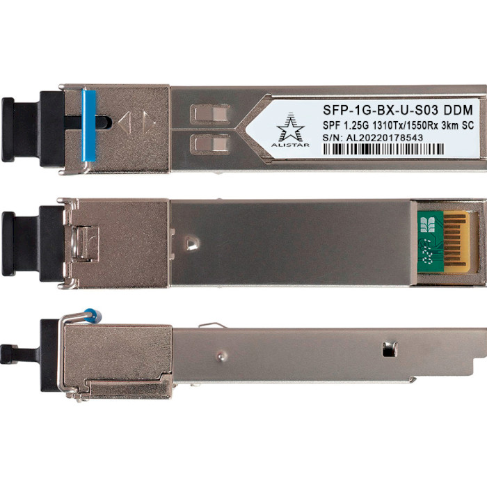 Модуль ALISTAR SFP-1G-BX-U-S03 SFP 1.25GbE Tx1310/Rx1550 3km DDM SM SC