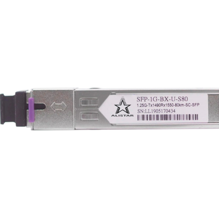 Модуль ALISTAR SFP-1G-BX-U-S80 SFP 1.25GbE Tx1490/Rx1550 80km DDM SM SC