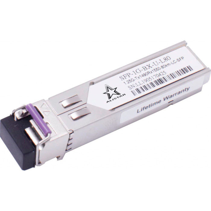 Модуль ALISTAR SFP-1G-BX-U-L80 SFP 1.25GbE Tx1490/Rx1550 80km DDM SM LC