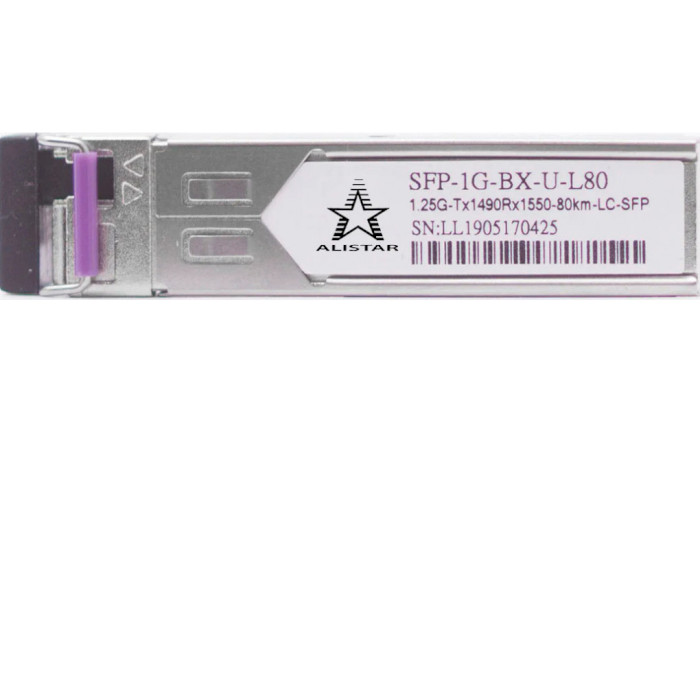 Модуль ALISTAR SFP-1G-BX-U-L80 SFP 1.25GbE Tx1490/Rx1550 80km DDM SM LC