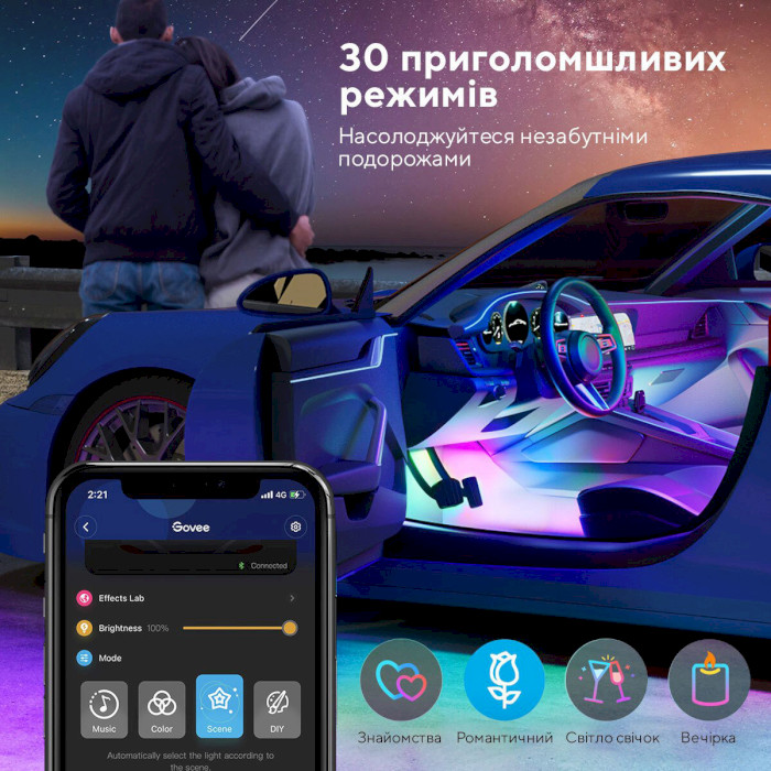 Комплект розумного підсвічування для автомобіля GOVEE H7090 RGBIC Interior Car Lights RGBIC (H70900D2)