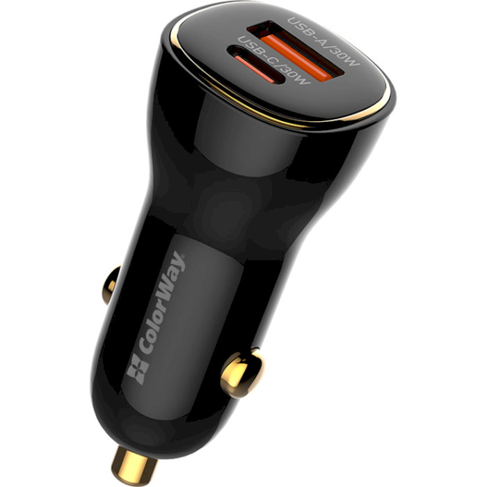 Автомобільний зарядний пристрій COLORWAY Power Delivery 1xUSB-C, 1xUSB-A, PPS, 60W Black (CW-CHA046PD-BK)