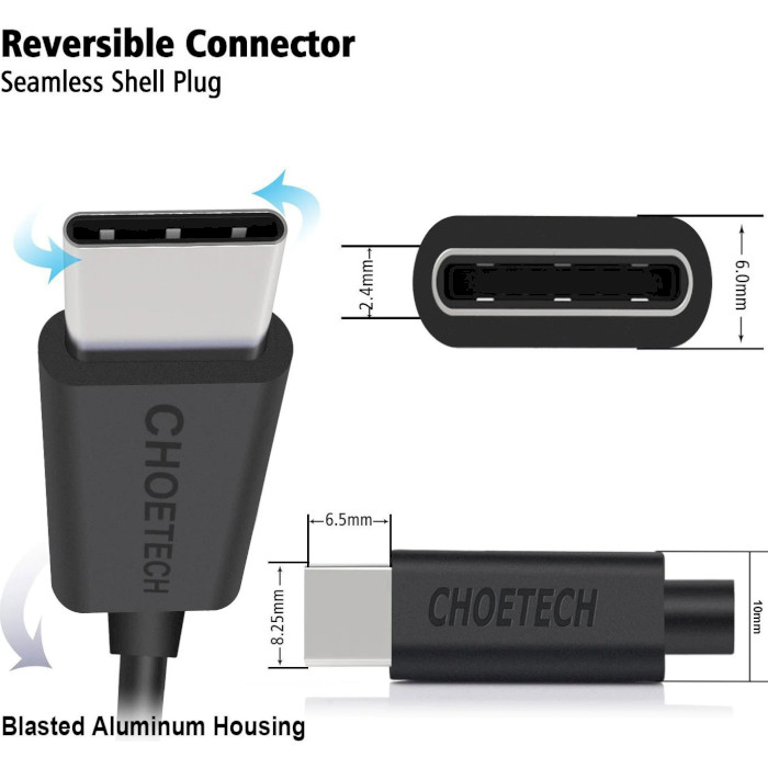 Кабель CHOETECH AC0004 USB-A to Type-C Cable 3м Black