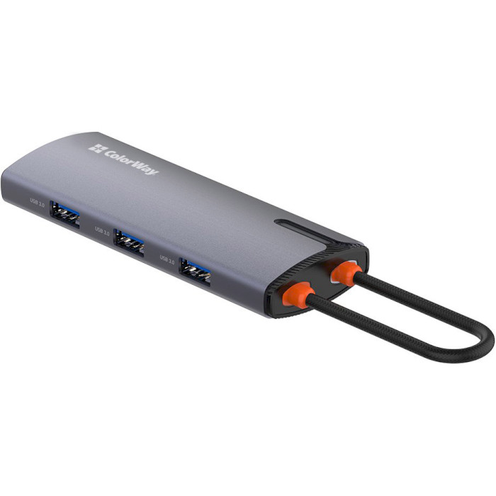 Мережевий адаптер з USB-хабом COLORWAY 6-in-1 USB-C to 3xUSB3.0, 1xUSB2.0, PD100W, LAN (CW-HUB03)