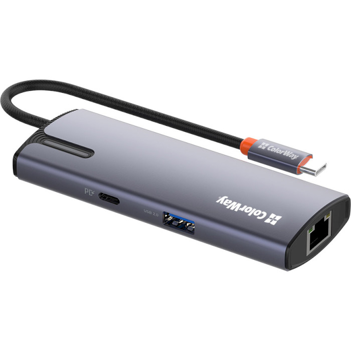 Сетевой адаптер с USB-хабом COLORWAY 6-in-1 USB-C to 3xUSB3.0, 1xUSB2.0, PD100W, LAN (CW-HUB03)