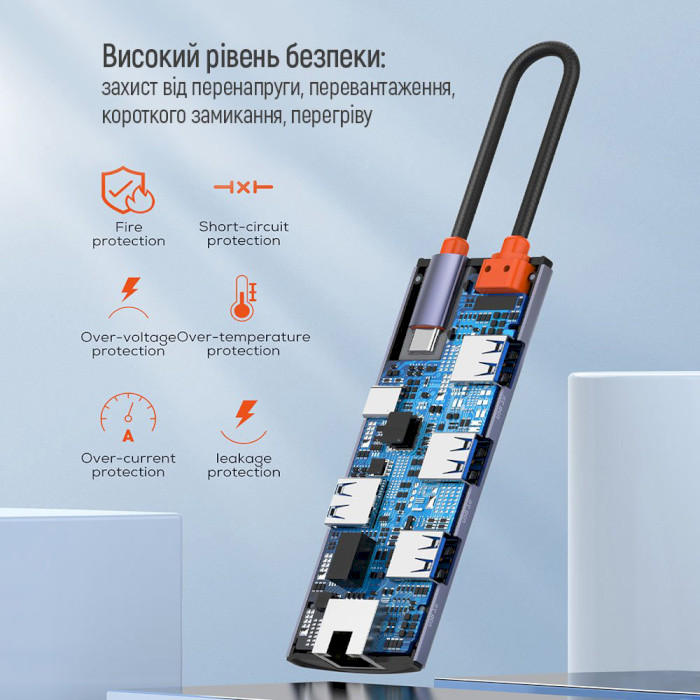 Сетевой адаптер с USB-хабом COLORWAY 6-in-1 USB-C to 3xUSB3.0, 1xUSB2.0, PD100W, LAN (CW-HUB03)