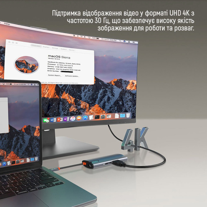 Мережевий адаптер з USB-хабом COLORWAY 5-in-1 USB-C to 1xHDMI, 3xUSB3.0, PD100W (CW-HUB01)