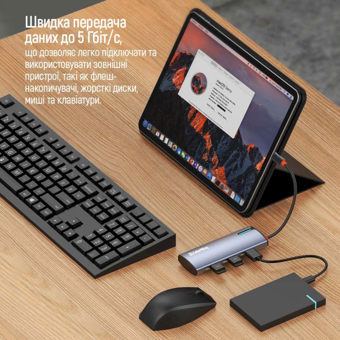 Мережевий адаптер з USB-хабом COLORWAY 5-in-1 USB-C to 1xHDMI, 3xUSB3.0, PD100W (CW-HUB01)