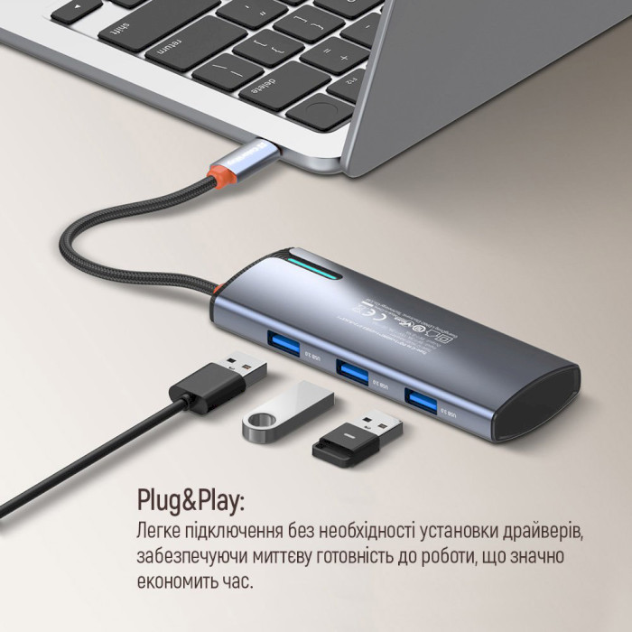 Мережевий адаптер з USB-хабом COLORWAY 5-in-1 USB-C to 1xHDMI, 3xUSB3.0, PD100W (CW-HUB01)