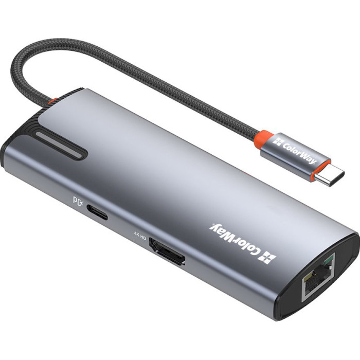 Сетевой адаптер с USB-хабом COLORWAY 6-in-1 USB-C to 1xHDMI, 3xUSB3.0, PD100W, LAN (CW-HUB02)