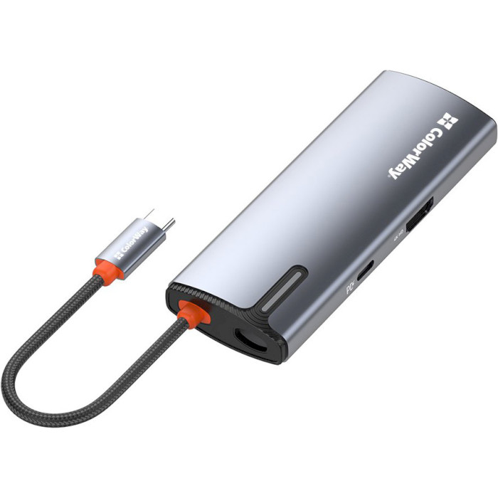 Сетевой адаптер с USB-хабом COLORWAY 6-in-1 USB-C to 1xHDMI, 3xUSB3.0, PD100W, LAN (CW-HUB02)