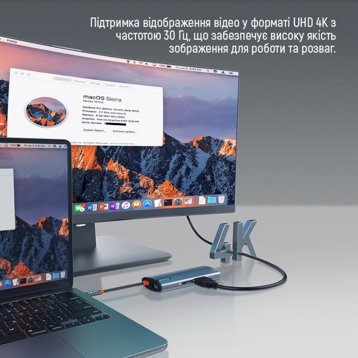 Сетевой адаптер с USB-хабом COLORWAY 6-in-1 USB-C to 1xHDMI, 3xUSB3.0, PD100W, LAN (CW-HUB02)