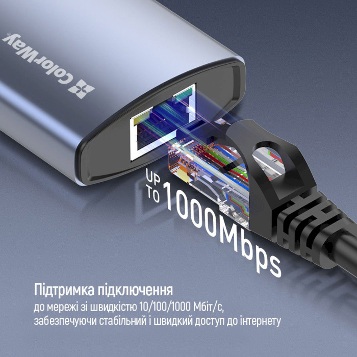 Сетевой адаптер с USB-хабом COLORWAY 6-in-1 USB-C to 1xHDMI, 3xUSB3.0, PD100W, LAN (CW-HUB02)