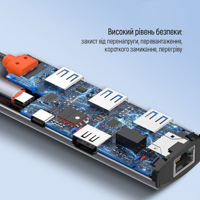 Сетевой адаптер с USB-хабом COLORWAY 6-in-1 USB-C to 1xHDMI, 3xUSB3.0, PD100W, LAN (CW-HUB02)