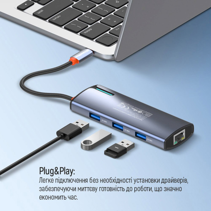 Сетевой адаптер с USB-хабом COLORWAY 6-in-1 USB-C to 1xHDMI, 3xUSB3.0, PD100W, LAN (CW-HUB02)