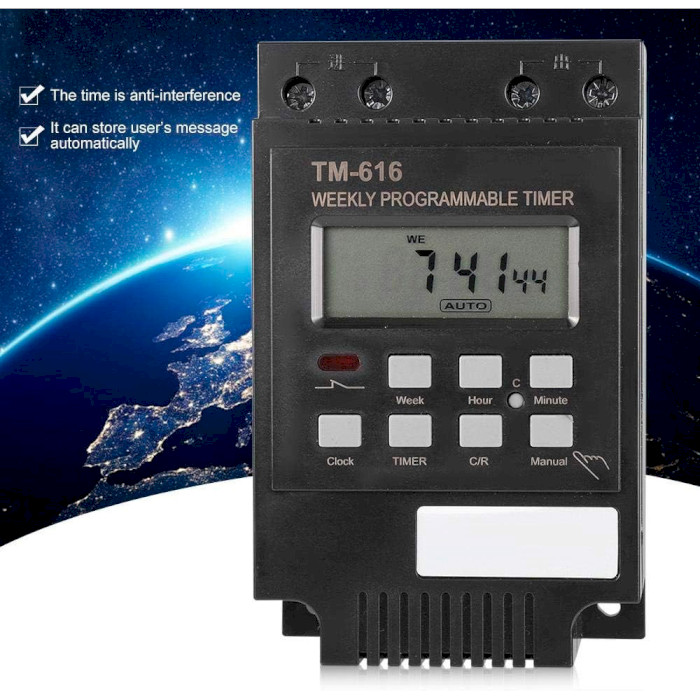 Таймер тижневий електронний SINOTIMER TM616B-2