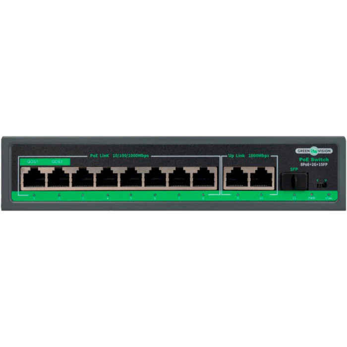 Коммутатор GREENVISION GV-018-D-08G+2PG+1SFP