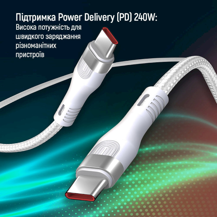 Кабель COLORWAY PD Fast Charging Type-C 240W 5A 1м White (CW-CBPDCC065-WT)