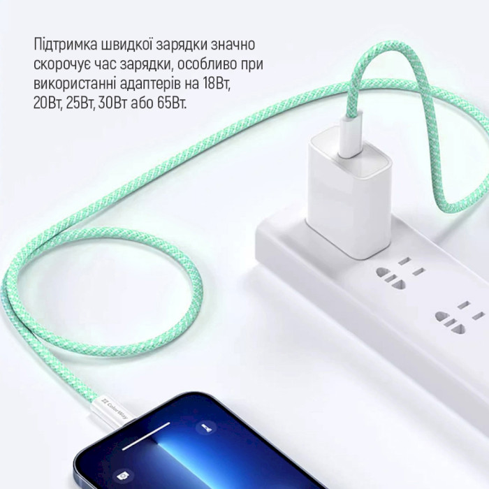 Кабель COLORWAY PD Fast Charging Type-C to Type-C 60W 3A 1м Green (CW-CBPDCC061-G)