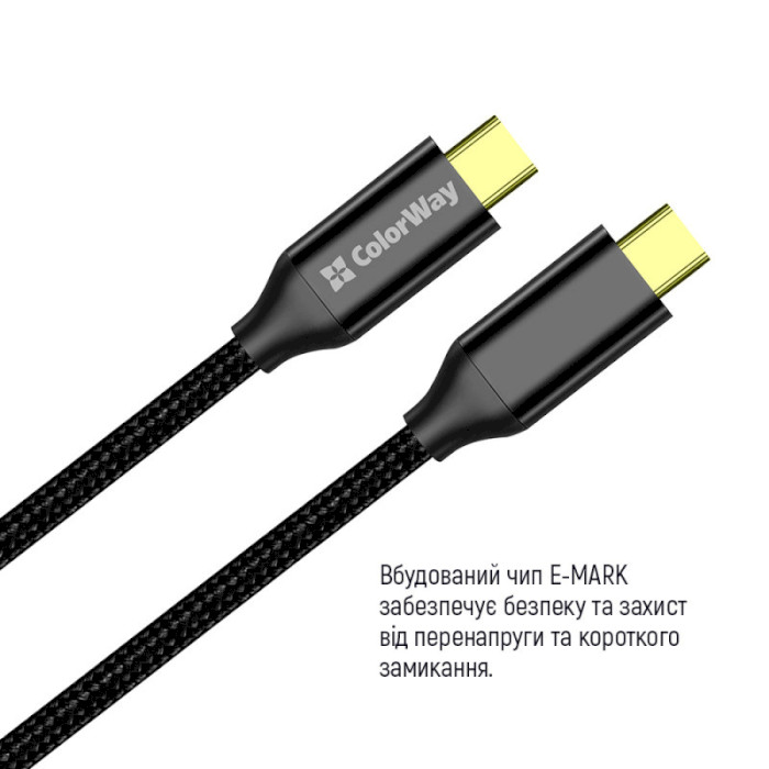 Кабель OTG COLORWAY USB3.2 Gen 2x2 Type-C to Type-C 100W 5A 1м Black (CW-CBPDCC062-BK)