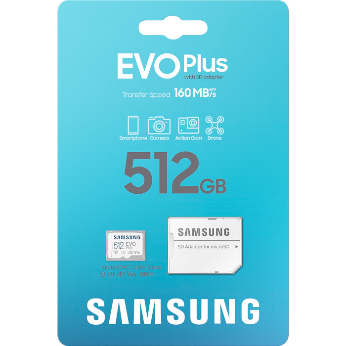 Карта памяти SAMSUNG microSDXC EVO Plus 512GB UHS-I U3 V30 A2 Class 10 + SD-adapter (MB-MC512SA/EU)