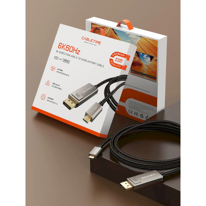 Кабель CABLETIME Premium 8K 60Hz USB-C - DisplayPort 2м Black (CA914074)