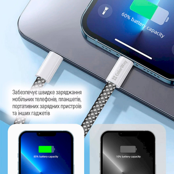 Кабель COLORWAY USB-C to Lightning 3A 1м Black (CW-CBPDCL061-BK)