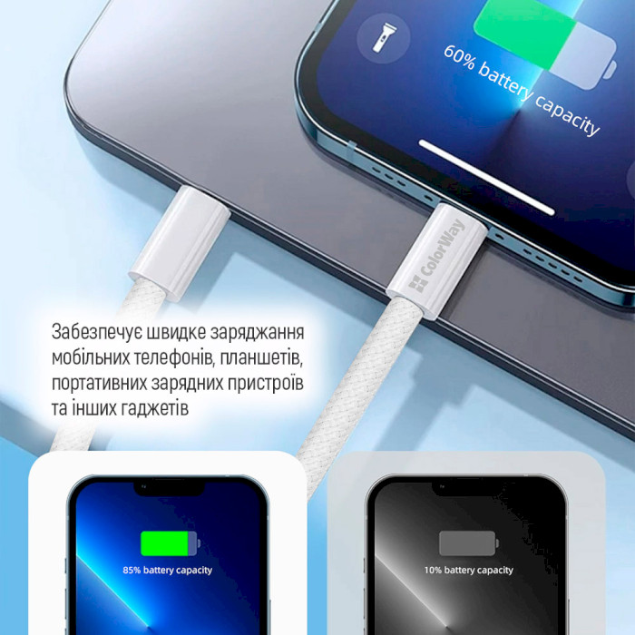 Кабель COLORWAY USB-C to Lightning 3A 1м Gray (CW-CBPDCL061-GR)