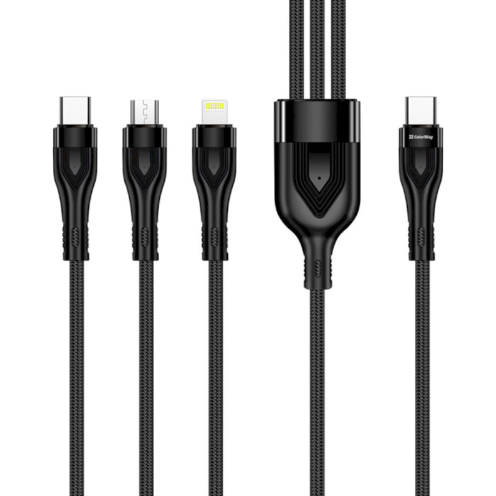 Кабель COLORWAY 3-in-1 Type-C to Apple Lightning/Micro-USB/Type-C 3A 1.2м Black (CW-CBPDU3060-BK)