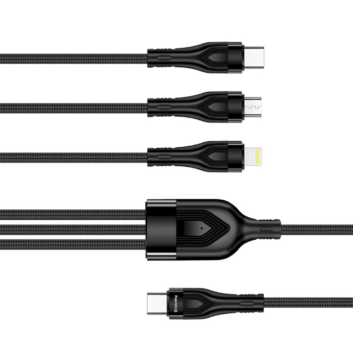 Кабель COLORWAY 3-in-1 Type-C to Apple Lightning/Micro-USB/Type-C 3A 1.2м Black (CW-CBPDU3060-BK)