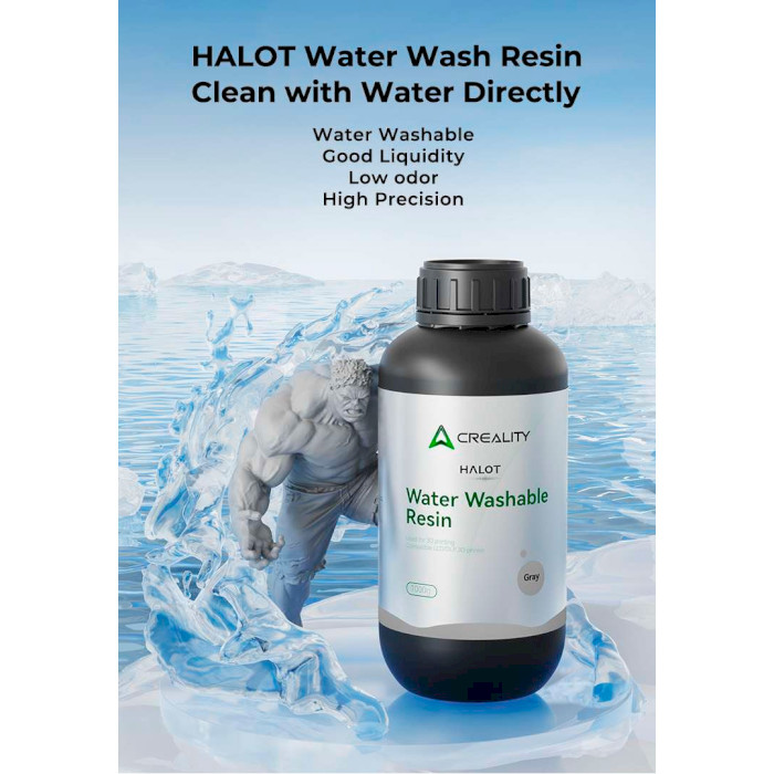 Фотополимерная резина для 3D принтера CREALITY Halot Water Washable Resin, 1кг, Gray (3302010052)