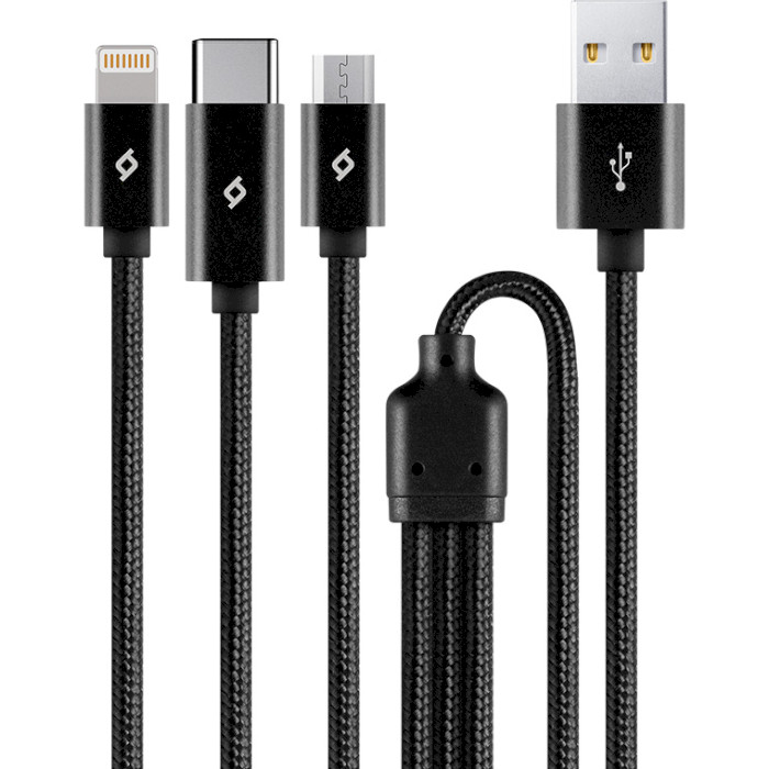 Кабель TTEC 2DK39 AlumiCable Trio USB-A to Lightning/Type-C/Micro-USB 1м Black (2DK39S)