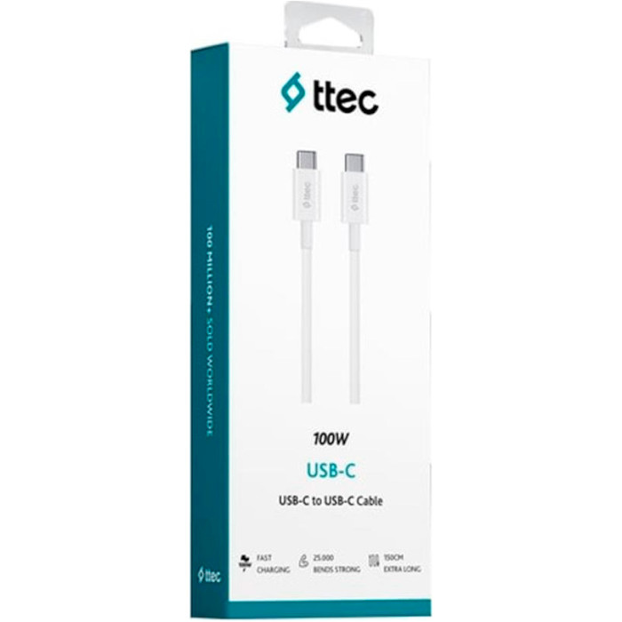 Кабель TTEC 2DK49 Type-C/Type-C 1.5м White (2DK49B)