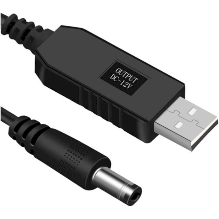 Кабель живлення USB to DC 5.5x2.1mm 12V 1м Black (USBDC512V)