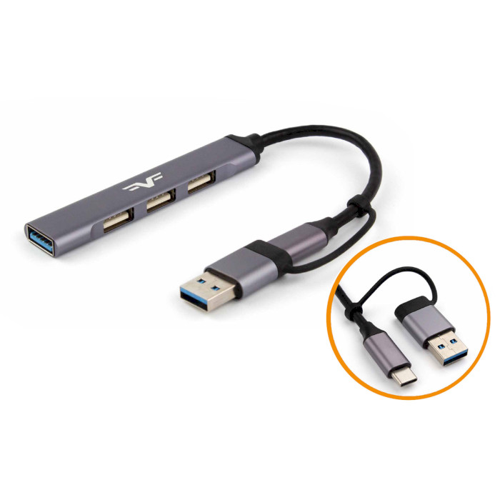 USB-хаб FRIME 4-in-1 USB-C/A to 1xUSB3.0, 3xUSB2.0 (FH-20152)