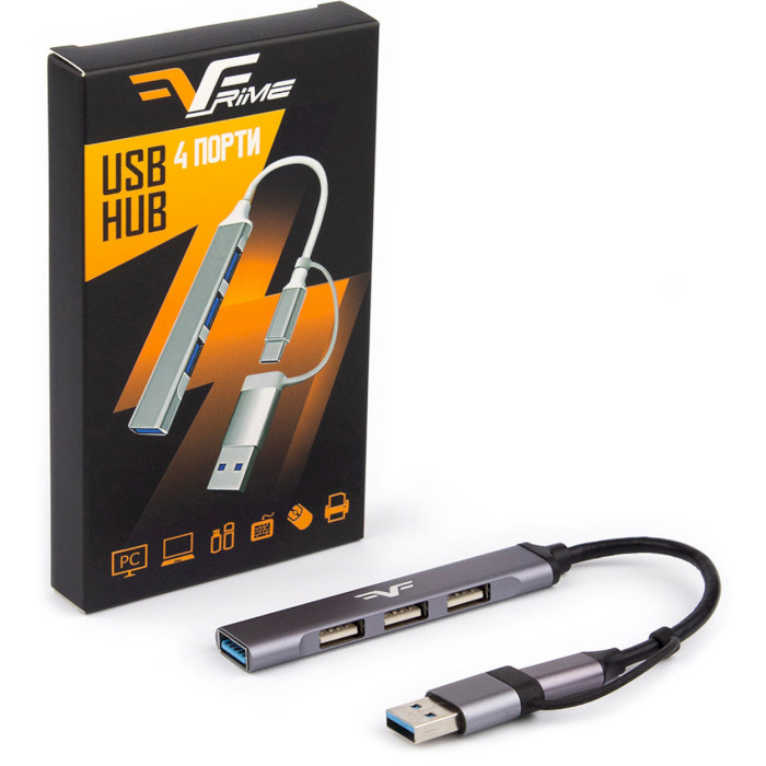 USB-хаб FRIME 4-in-1 USB-C/A to 1xUSB3.0, 3xUSB2.0 (FH-20152)