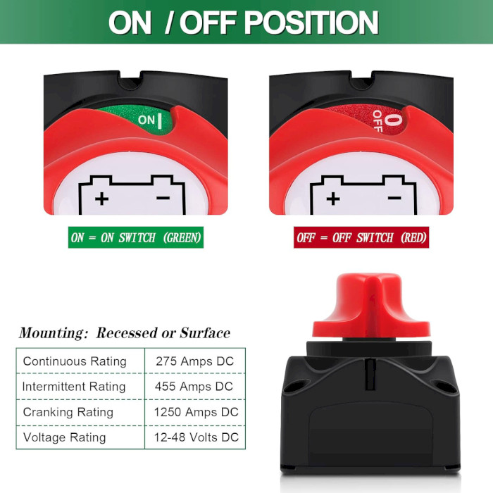 Выключатель наружного монтажа BOLATUS VH68 Battery Switch 12-48V 275A