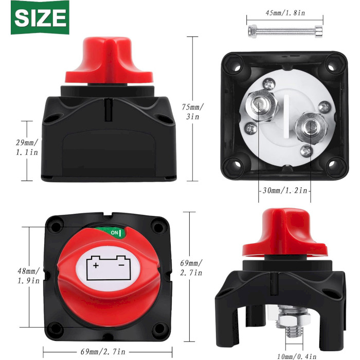 Выключатель наружного монтажа BOLATUS VH68 Battery Switch 12-48V 275A