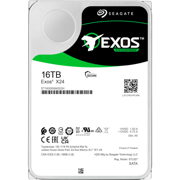 Жёсткий диск 3.5" SEAGATE Exos X24 16TB SATA/512MB (ST16000NM002H)